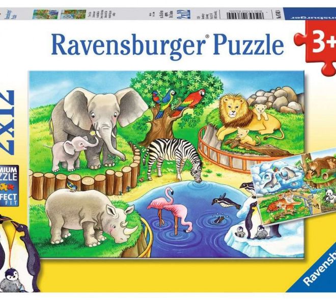 Puzzle 2x12 dílků Zvířata v zoo