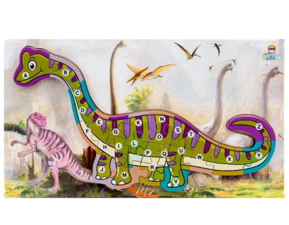Dřevěné puzzle s písmeny - dinosaurus