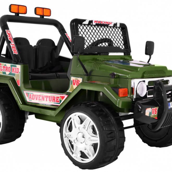 Terénní bateriový Raptor Drifter pro děti Zelený + dálkové ovládání + pomalý start + EVA + zvuky Světla