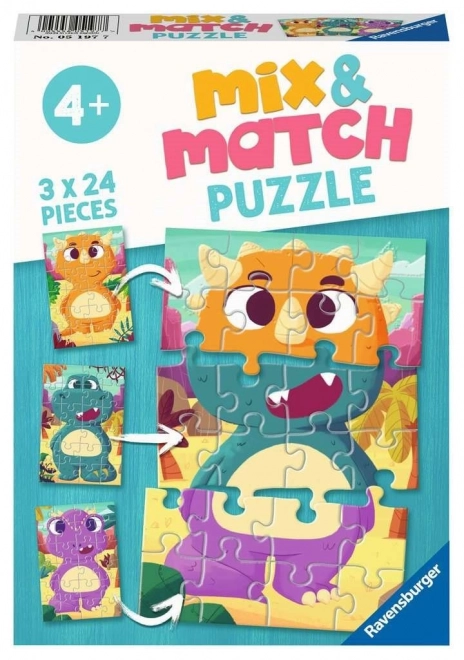 RAVENSBURGER Puzzle Mix&Match: Roztomilí dinosauři 3x24 dílků