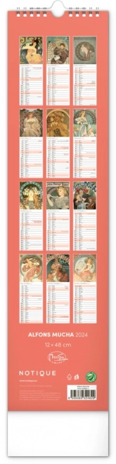 Nástěnný kalendář Alfons Mucha 2024, 12 × 48 cm