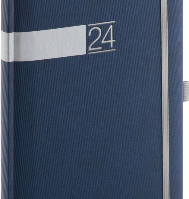 Týdenní diář Twill 2024, modro-stříbrný, 15 × 21 cm