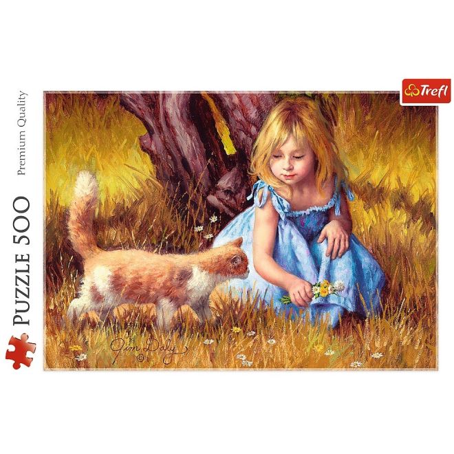 Puzzle Holčička s kočkou malované 500 dílků 48x34cm v krabici 40x27x4,5cm