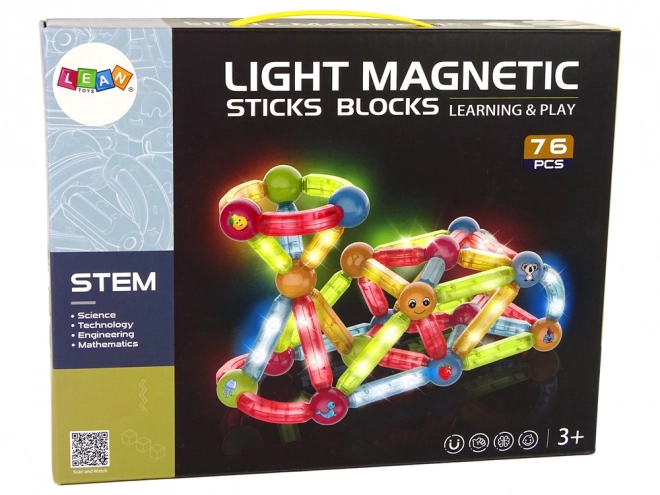 Svítící vzdělávací magnetická stavebnice - 76 kusů