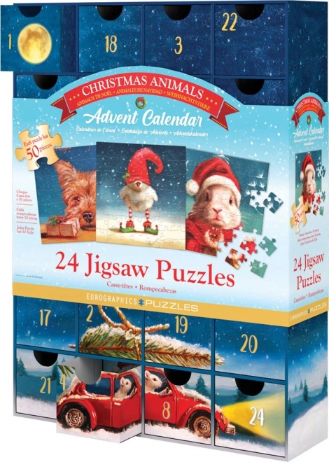 Adventní kalendář s puzzle Eurographics: Vánoční zvířátka - 24 x 50 dílků