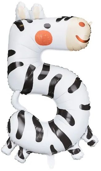 Fóliový narozeninový balónek číslo 5 - Zebra 68 x 98 cm