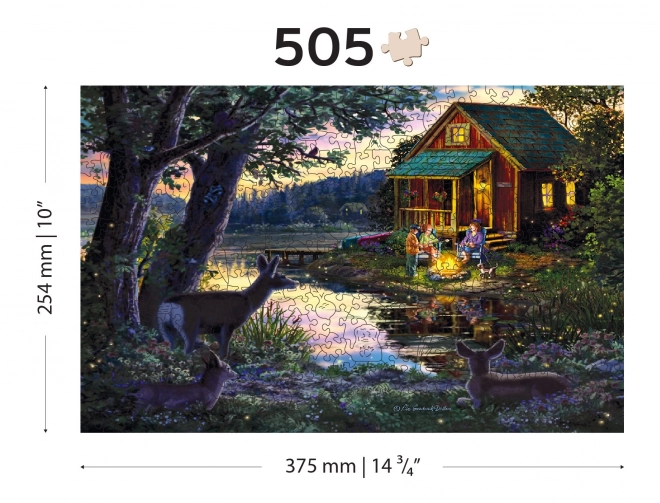 Wooden City Dřevěné puzzle Večer v domě u jezera 2v1, 505 dílků EKO