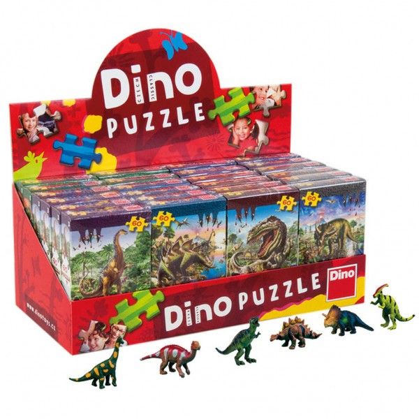 Puzzle Dinosauři 23,5 x 21,5 cm 60 dílků + figurka v krabičce