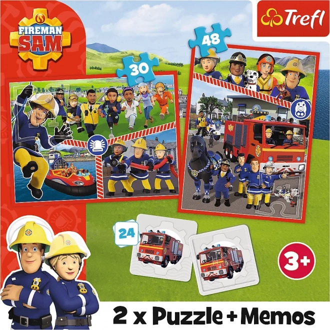 TREFL Sada 3v1 Požárník Sam (2x puzzle + pexeso)