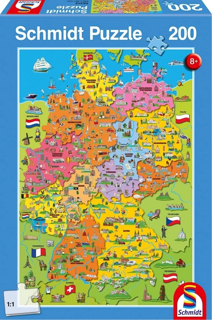 SCHMIDT Puzzle Kreslená mapa Německa 200 dílků