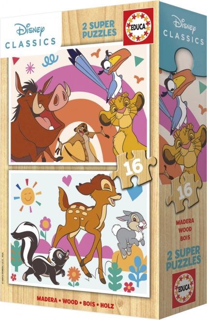 EDUCA Dřevěné puzzle Lví král a Bambi 2x16 dílků