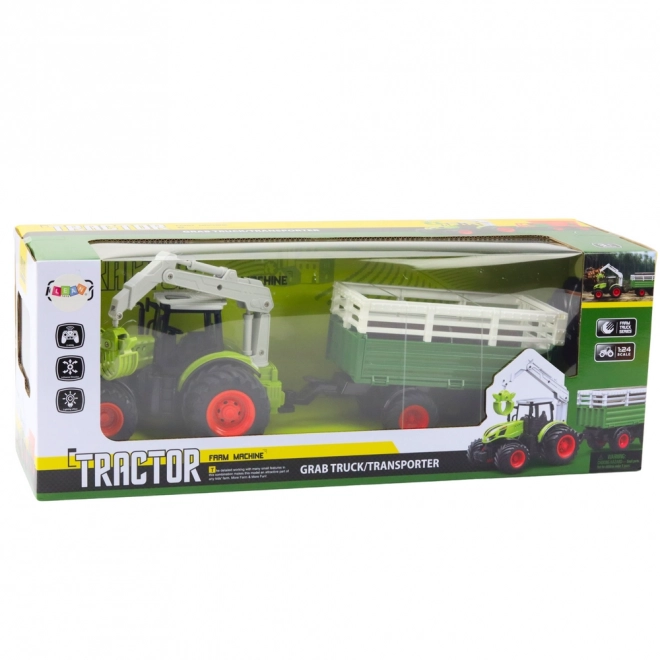 Zábavný zdaleka řízený traktor s přívěsem a sevřením