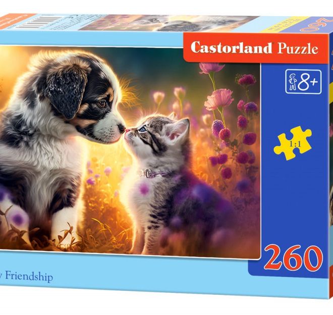 Puzzle 260 dílků Kotě, pes nové přátelství
