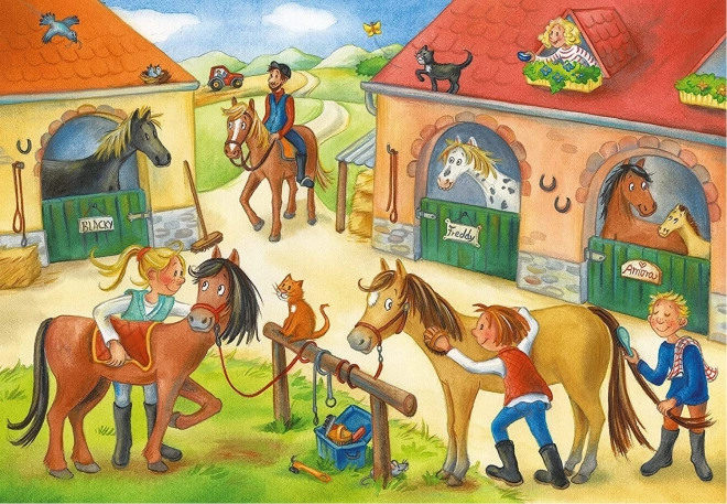 RAVENSBURGER Puzzle Prázdniny na statku s koňmi 2x12 dílků