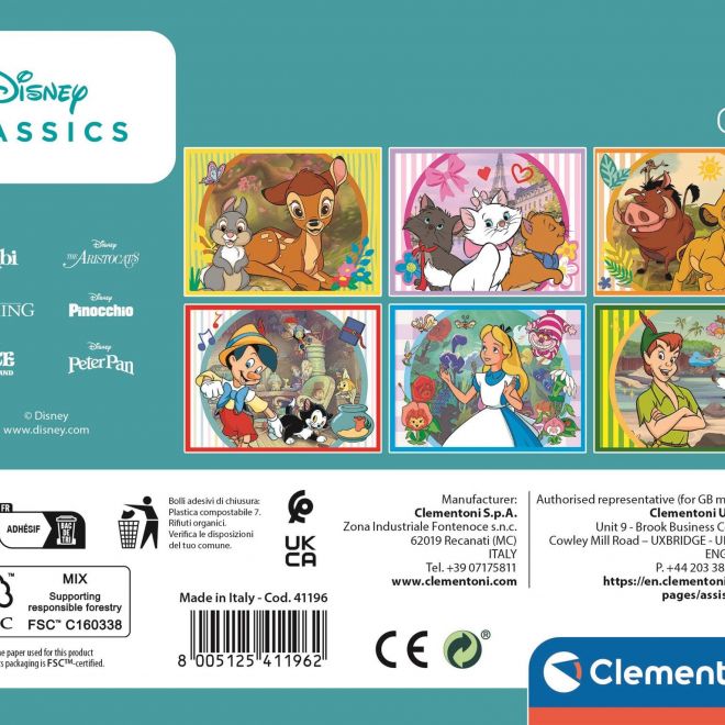 CLEMENTONI Obrázkové kostky Disney klasické pohádky, 12 kostek