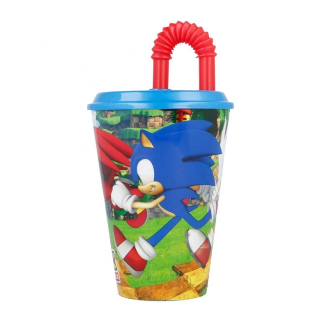 Dětský kelímek na vodu s brčkem STOR 40530 430 ml Ježek Sonic (modrý a červený)