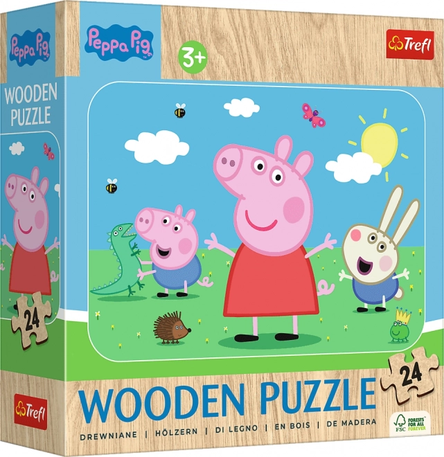 TREFL Dřevěné puzzle Prasátko Peppa: Seznamte se s roztomilou Peppou 24 dílků