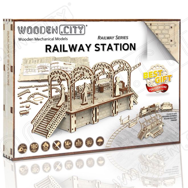 WOODEN CITY 3D puzzle Železniční stanice 175 dílů
