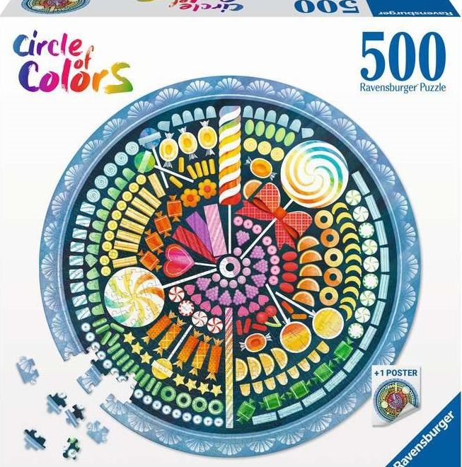 RAVENSBURGER Kulaté puzzle Kruh barev: Sladkosti 500 dílků