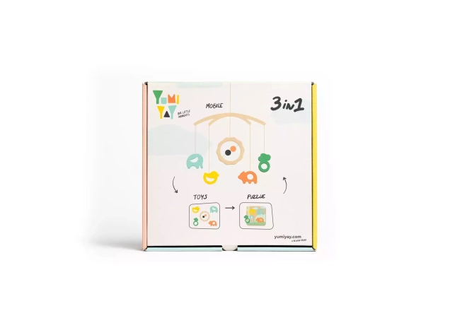 Yumi Yay - 3 v 1: kolotoč nad postýlku, dřevěné hračky, puzzle