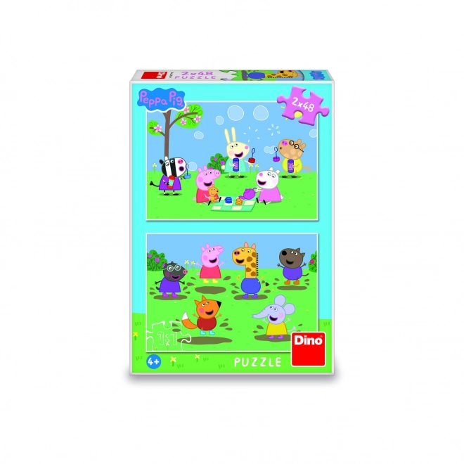 Puzzle 2v1 Prasátko Peppa/Peppa pig a kamarádi 2x48 dílků v krabici 19x27x4cm