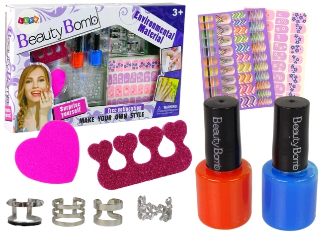 Nail art set Třpytivé laky Samolepky kroužky