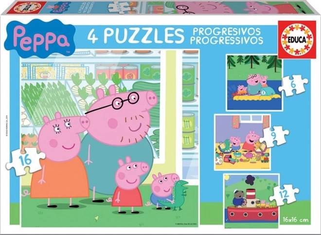 EDUCA Puzzle Prasátko Pepina 4v1 (6,9,12,16 dílků)