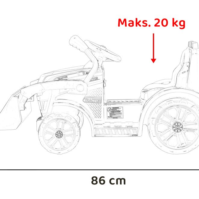 Traktor Buldozer G320 pro nejmenší děti Červený + Pohyblivá lžíce + Melodie + Klakson + LED světla