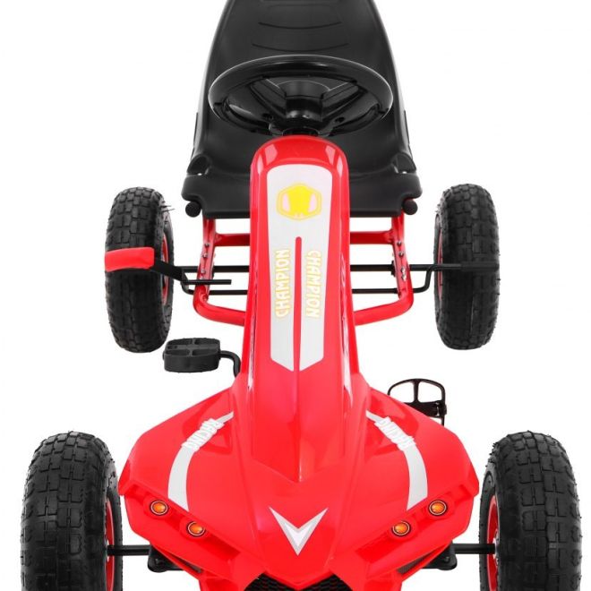 Šlapací motokára Champion pro děti 3+ Červená + Nafukovací pneumatiky + Nastavitelné sedadlo + Ruční brzda