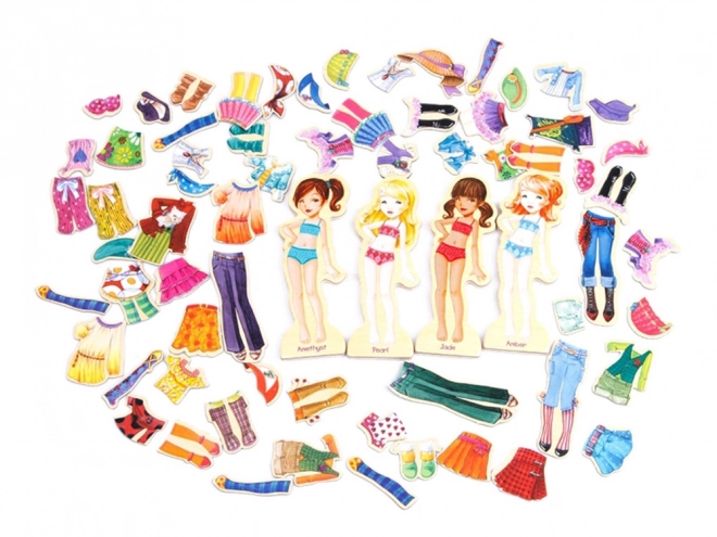 Dřevěné magnetické puzzle móda u modelky