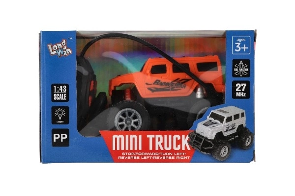 Auto RC mini truck plast 12cm 27MHz na baterie se světlem oranžové v krabici 18x11,5x10cm