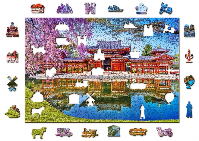 WOODEN CITY Dřevěné puzzle Chrám Byodo-in, Kjóto, Japonsko 2v1, 505 dílků EKO