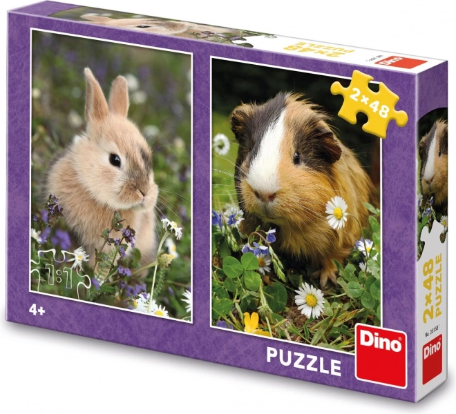 Puzzle Králíček a Morče 2x48 dílků na jarní louce