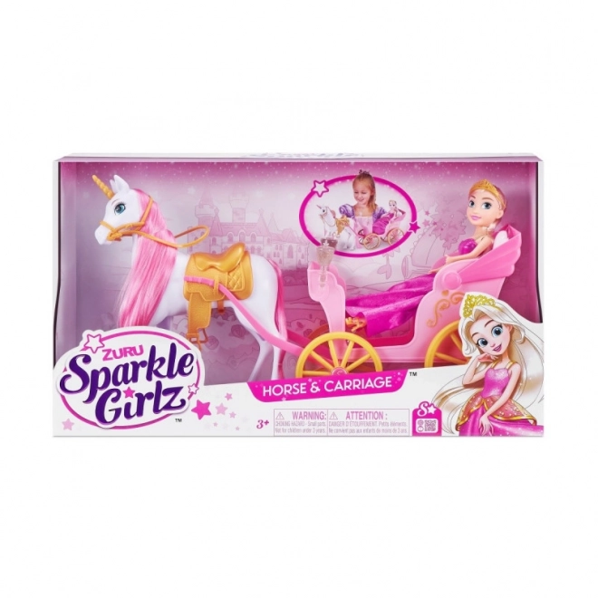 ZURU Sparkle Girlz princezna s kočárem a jednorožcem