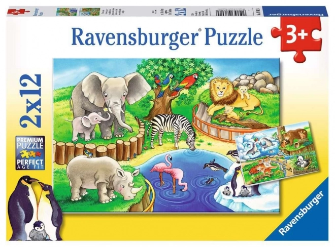 Puzzle 2x12 dílků Zvířata v zoo