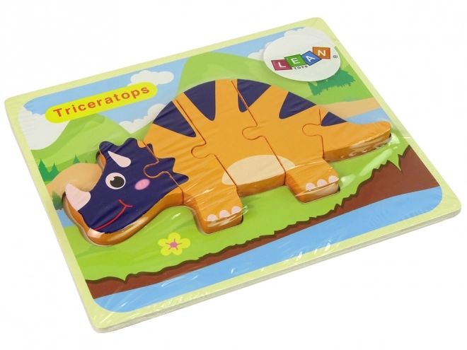 Dřevěné puzzle Dinosauři Triceratops Ankylosaurus Orange