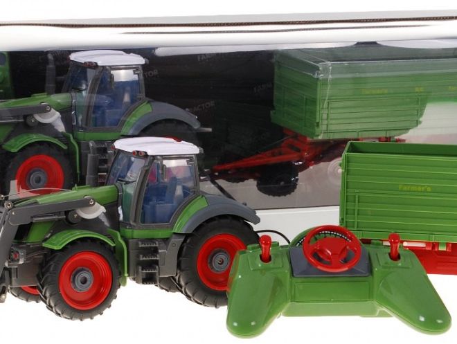 Traktor s bagrem a přívěsem pro děti 3+ Dálkově ovládaný + pohyblivé části Zelený