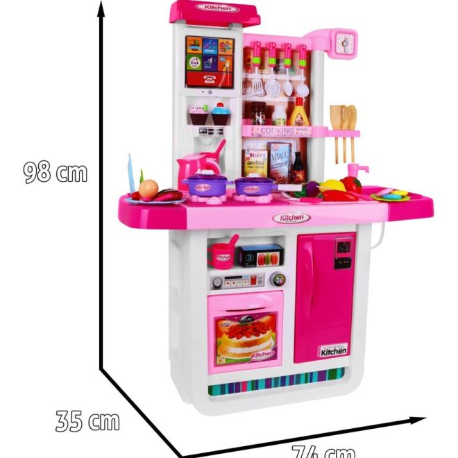 Obrovská růžová kuchyňka pro děti 3+ Interaktivní hořáky + Vodovodní kohoutek + Audio panel + Příslušenství