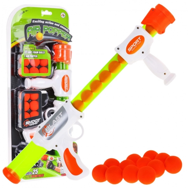 Barevná puška pro děti 4+ Vzduchový pružinový mechanismus + 12 pěnových nábojů