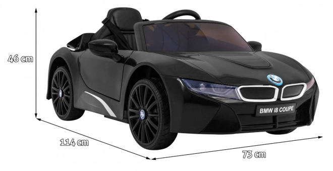 BMW I8 Lift Battery Car Black + dálkové ovládání + pomalý start + 3bodové pásy + MP3 USB + LED dioda