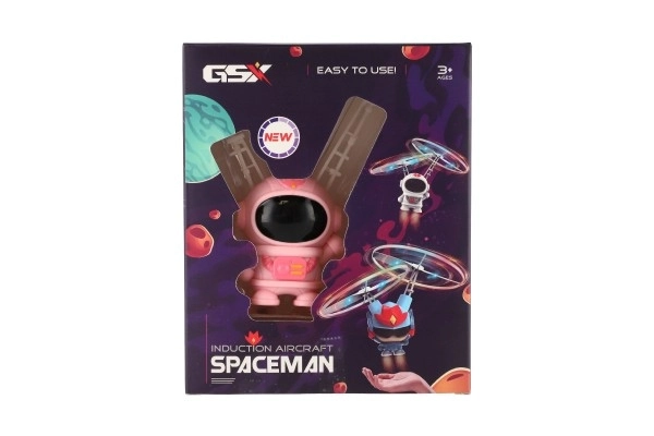 Kosmonaut plast 10cm reagující na pohyb ruky s USB kabelem se světlem 3 barvy v krab.13x16cm