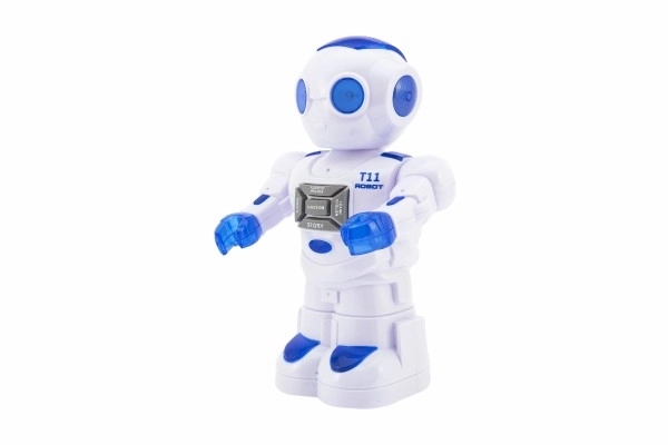 Robot jezdící plast 27cm Ang. mluvící na baterie se světlem se zvukem v krabici 18x28x11,5cm