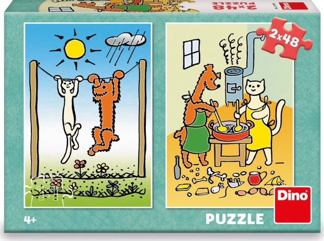 Puzzle 2v1 Pejsek a Kočička - 2 x 48 dílků