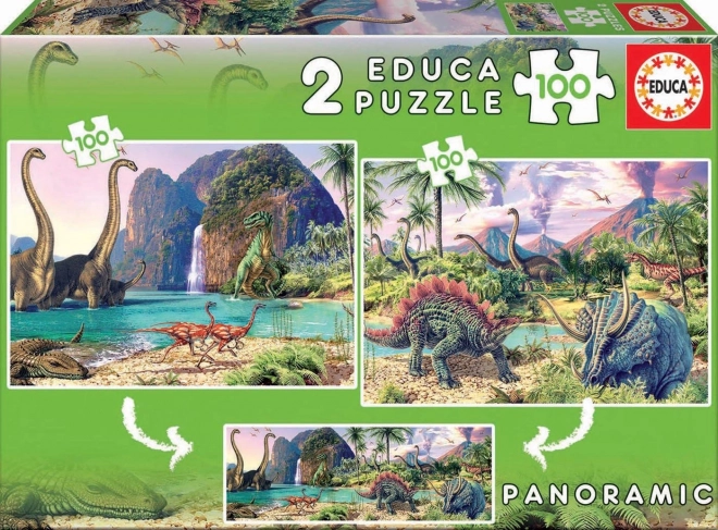 EDUCA Puzzle Panorama Dinosauří svět 2x100 dílků