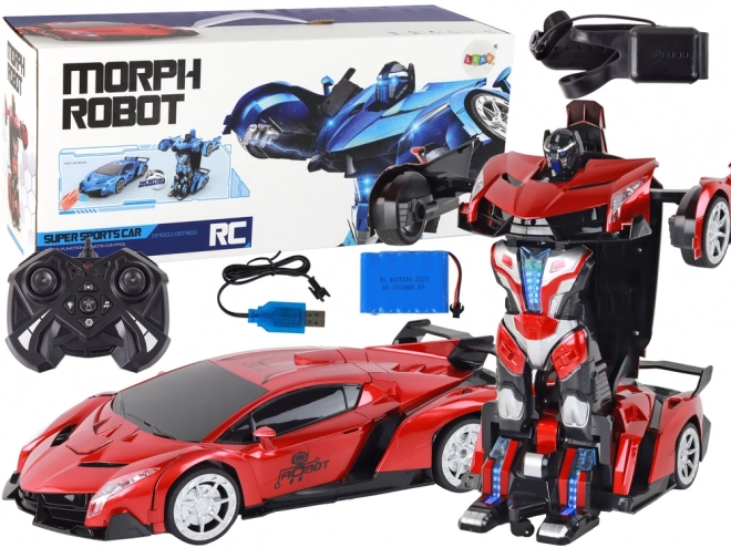 Robotické auto transformace R/C 1:10 Červené ovládání gesty