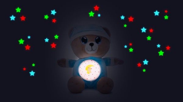 Medvídek Usínáček plyš 32cm na baterie se světlem a zvukem v boxu 12m+ – Modrý