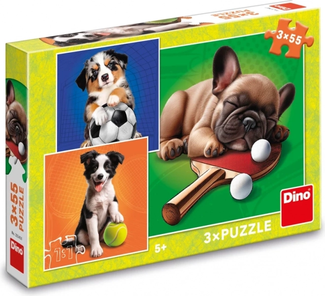 Dino puzzle psí sportovci 3x55 dílků