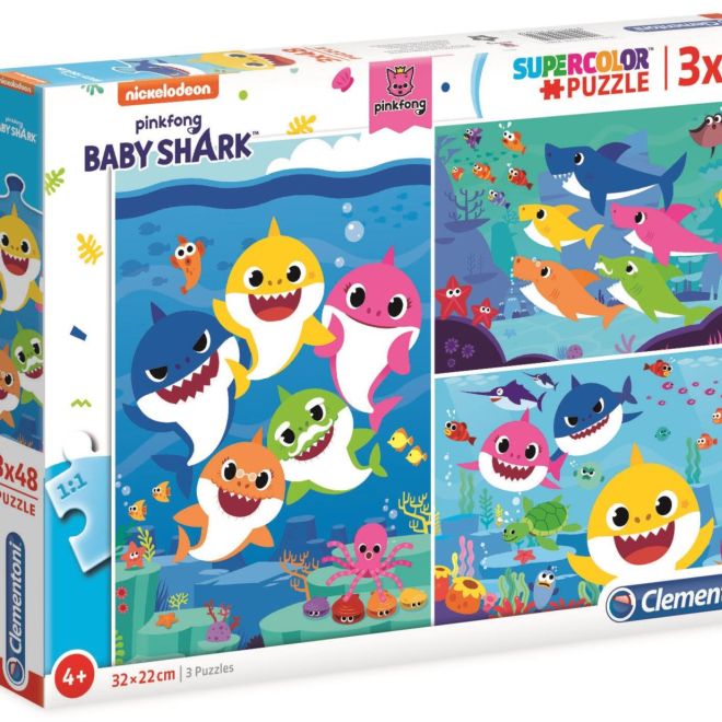 CLEMENTONI Puzzle Baby Shark 3x48 dílků