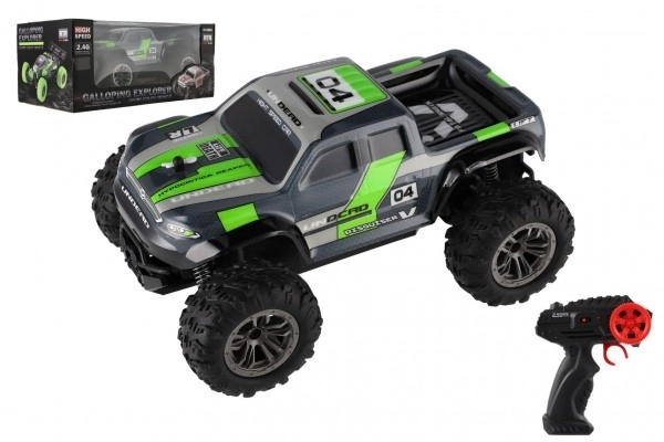 Auto RC pick up terénní plast 25cm 2,4GHZ na baterie šedo-zelený v krabici 32x14x18cm