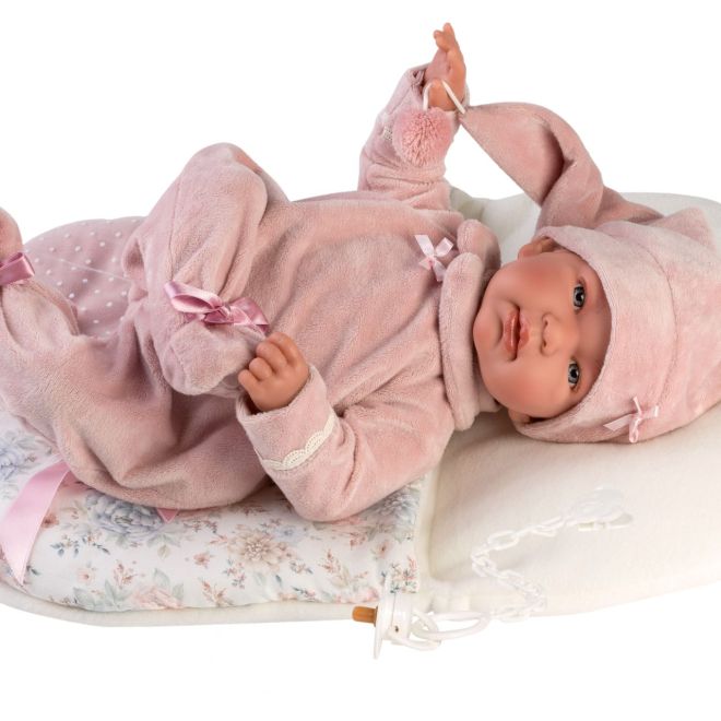 Llorens 84450 NEW BORN - realistická panenka miminko se zvuky a měkkým látkovým tělem - 44 cm